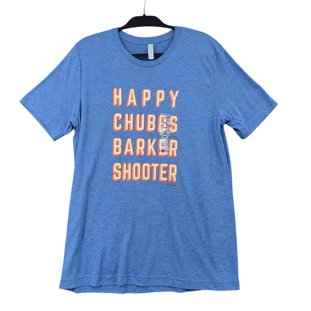 Swing Juice Happy Chubbs Barker Shooter Golf T-Shirt Mens Large Blue Heather NEW